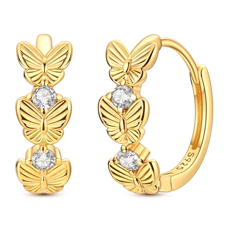 925 Sterling Silver CZ Zircon Gold-Plated Hoop Earrings – Sparkling Minimalist Jewelry