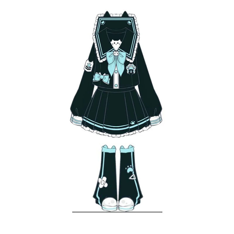 Japanese Sailor Suit Black JK School Uniform Set