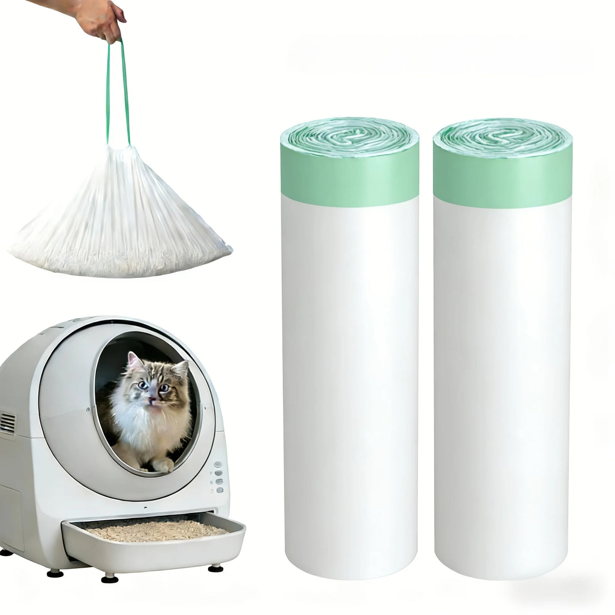 Heavy-Duty Drawstring Cat Litter Box Liners – Universal Fit Waste Bags for Automatic & Standard Litter Boxes