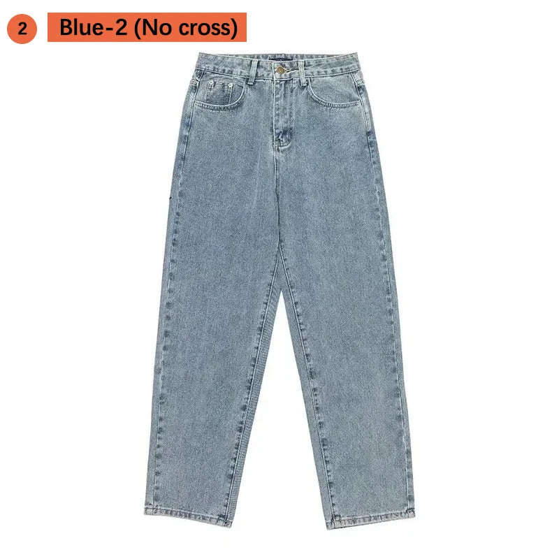 Men's Wide-Leg Loose Fit Jeans - High Street Straight Casual Denim Trousers