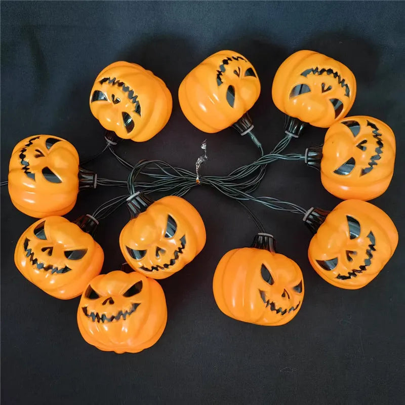 Solar Halloween Pumpkin String Lights - Spooky Outdoor LED Garland
