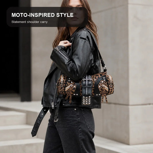 Women’s Vintage Punk Studded Shoulder Bag – Y2K Leather Underarm Crossbody Purse