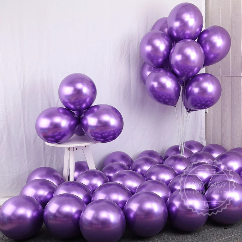 50-Pack Metallic Chrome Latex Balloons - Ultra-Gloss Party Decor