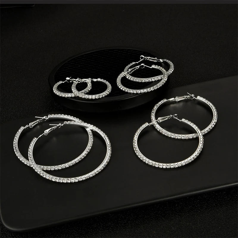 Large Crystal Rhinestone Hoop Earrings – Sparkling Statement Circle Jewelry