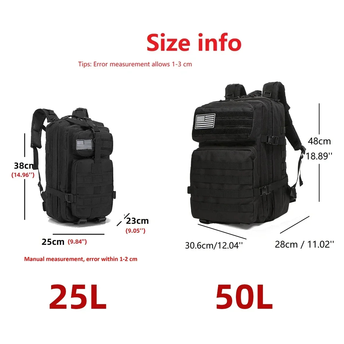 25L/50L Tactical Molle Backpack for Hiking, Camping & Outdoor Travel
