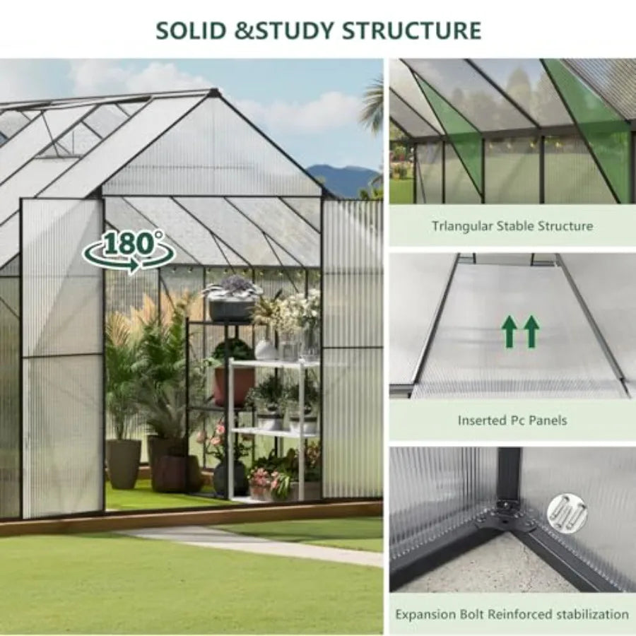 Walk-in Outdoor Garden Greenhouse with Heavy Duty Polycarbonate Panels 10x10 ft