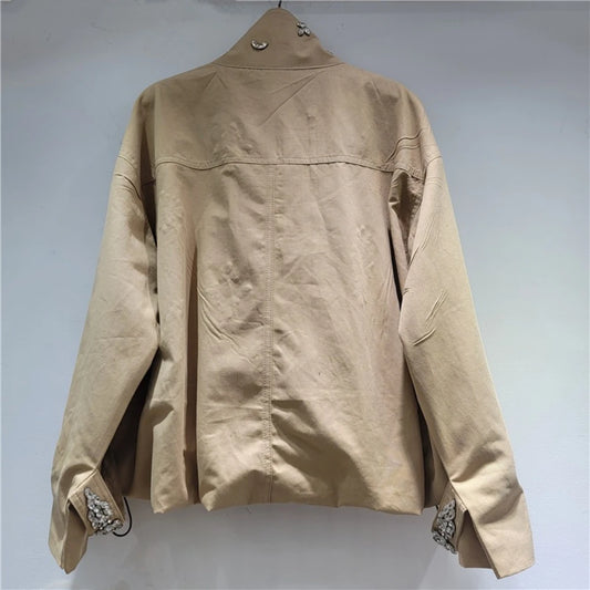 Khaki Diamond Streetwear Jacket for Women