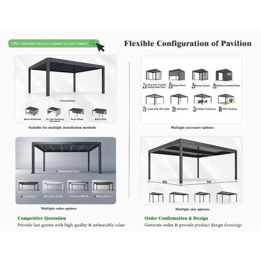 Bioclimatic Metal Outdoor Pergola Gazebo – All-Weather Heavy-Duty Aluminum Pavilion for Patio, Backyard & Fire Pit