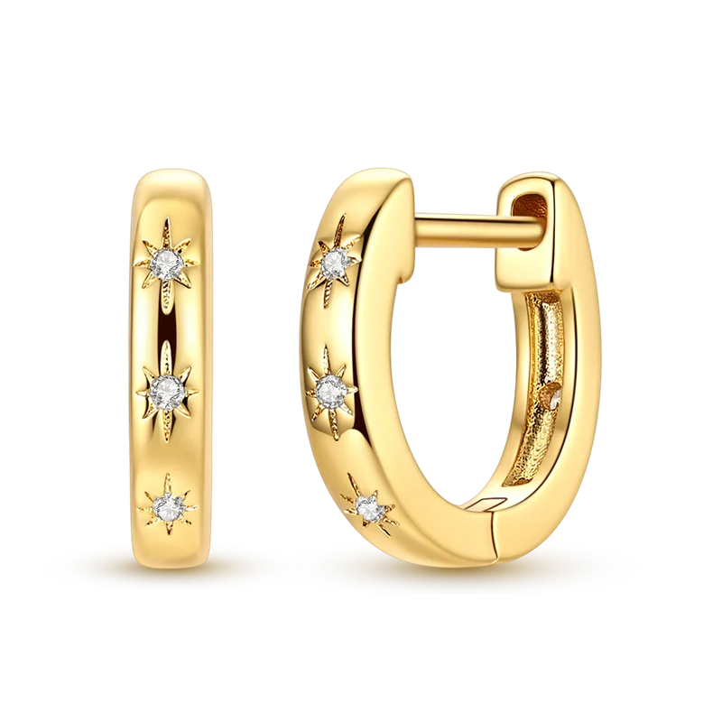 925 Sterling Silver CZ Zircon Gold-Plated Hoop Earrings – Sparkling Minimalist Jewelry
