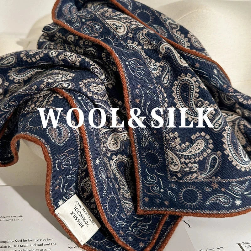 Women's Luxury Vintage Paisley Silk & Wool Square Scarf