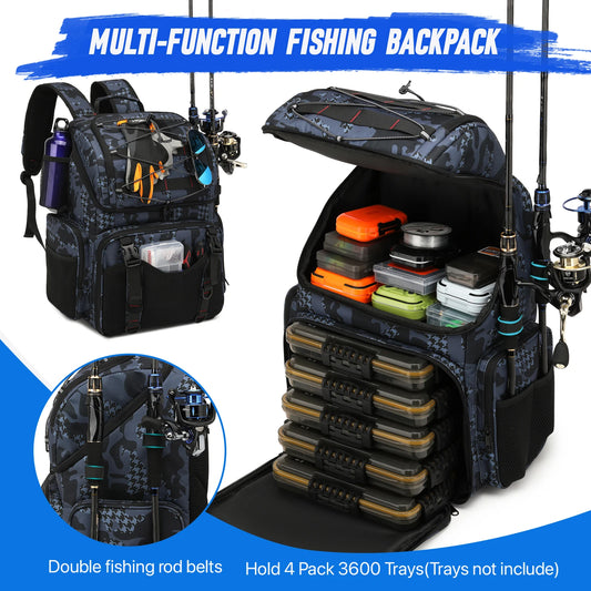 45L Fishing Tackle Storage Bag with Rod Holders & Rain Cover