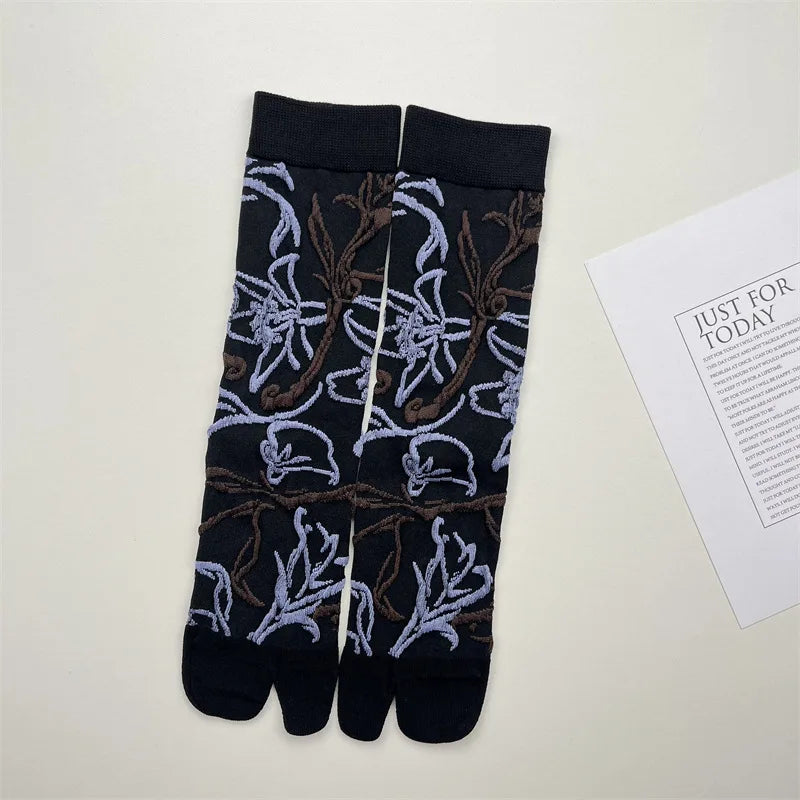 Women's Retro Floral Split-Toe Tabi Socks Set