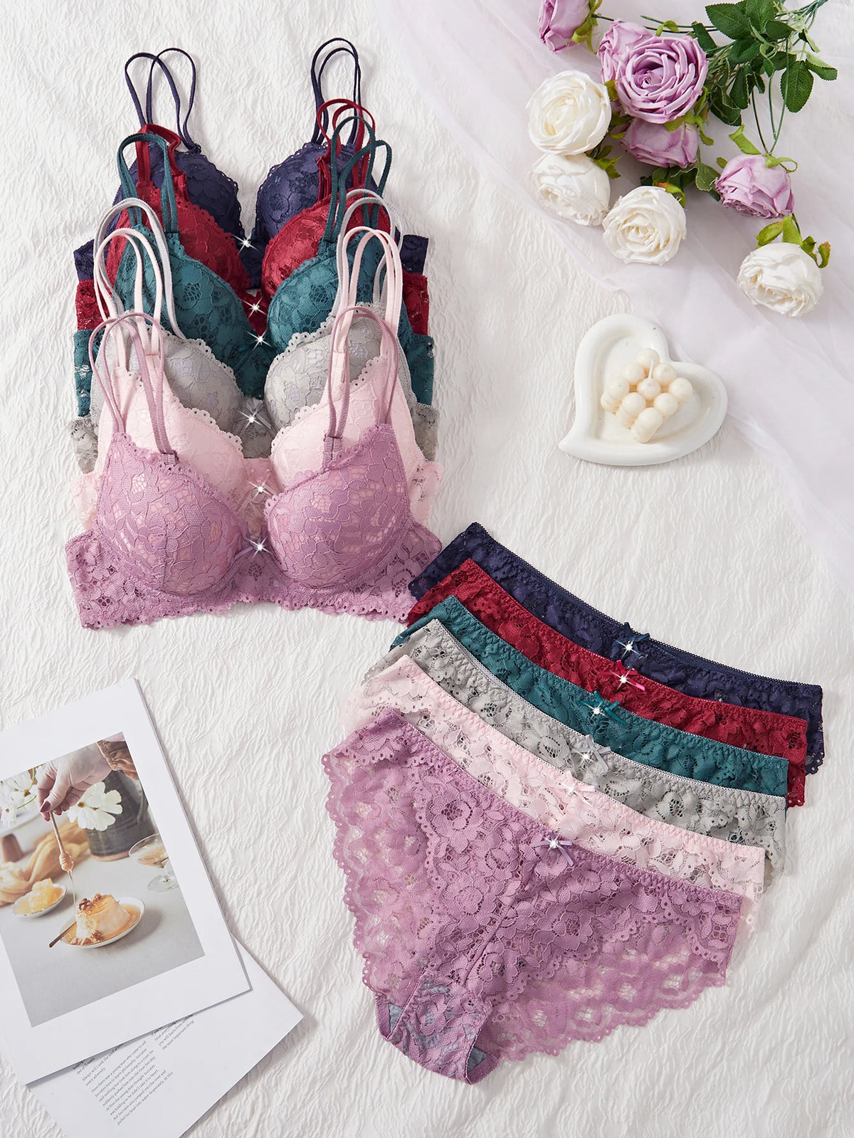 Women's Floral Lace Push-Up Bra & Low-Waist Panty Set
