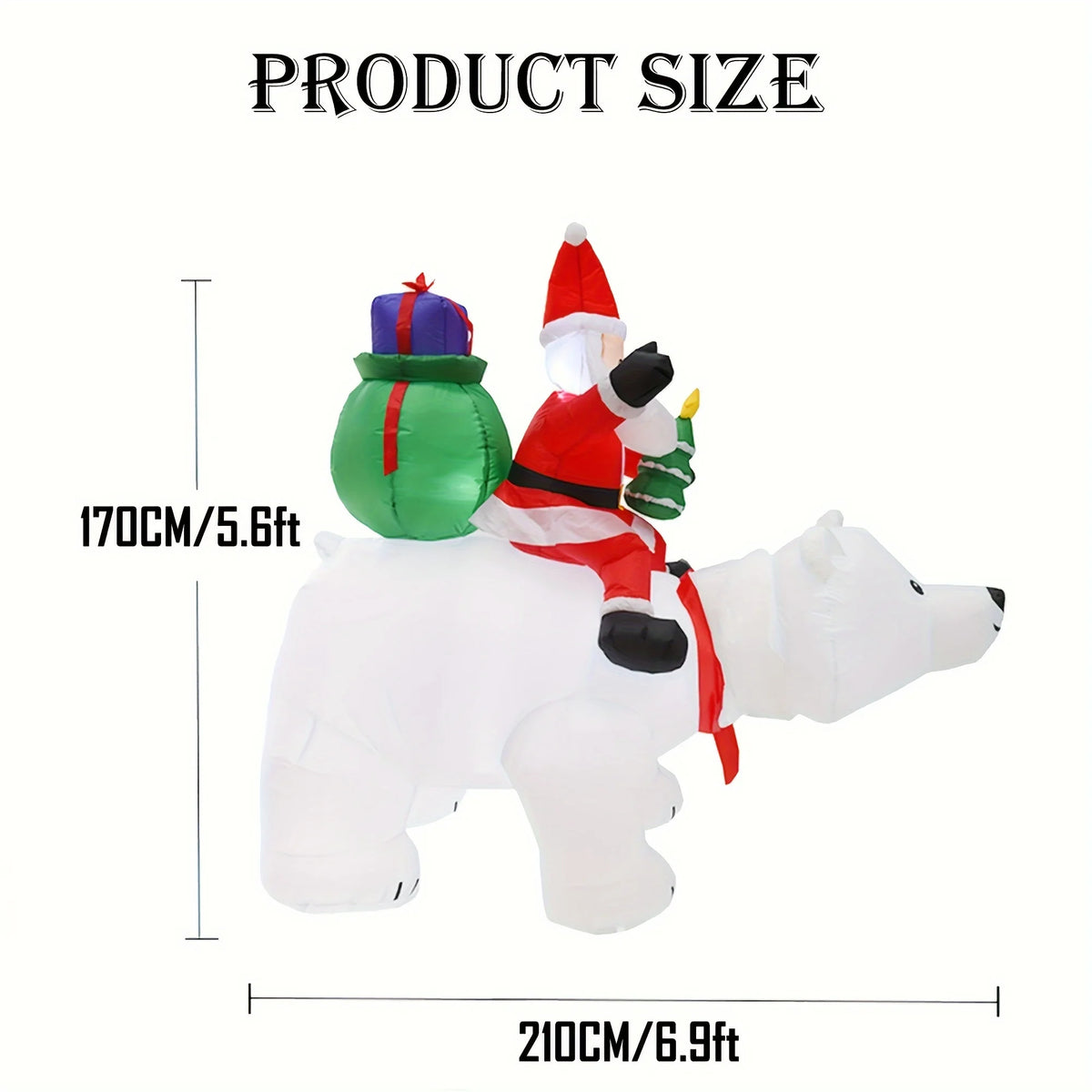 6.56ft Inflatable Santa Claus Riding Polar Bear with LED Lights & Shaking Head