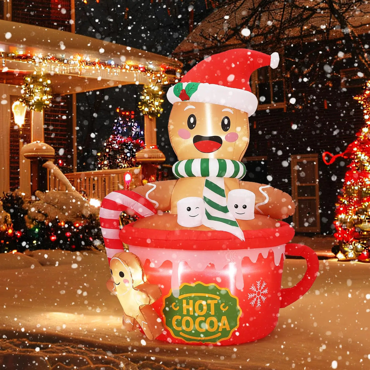 6ft Gingerbread Man Hot Cocoa Mug Christmas Inflatable LED Yard Decor