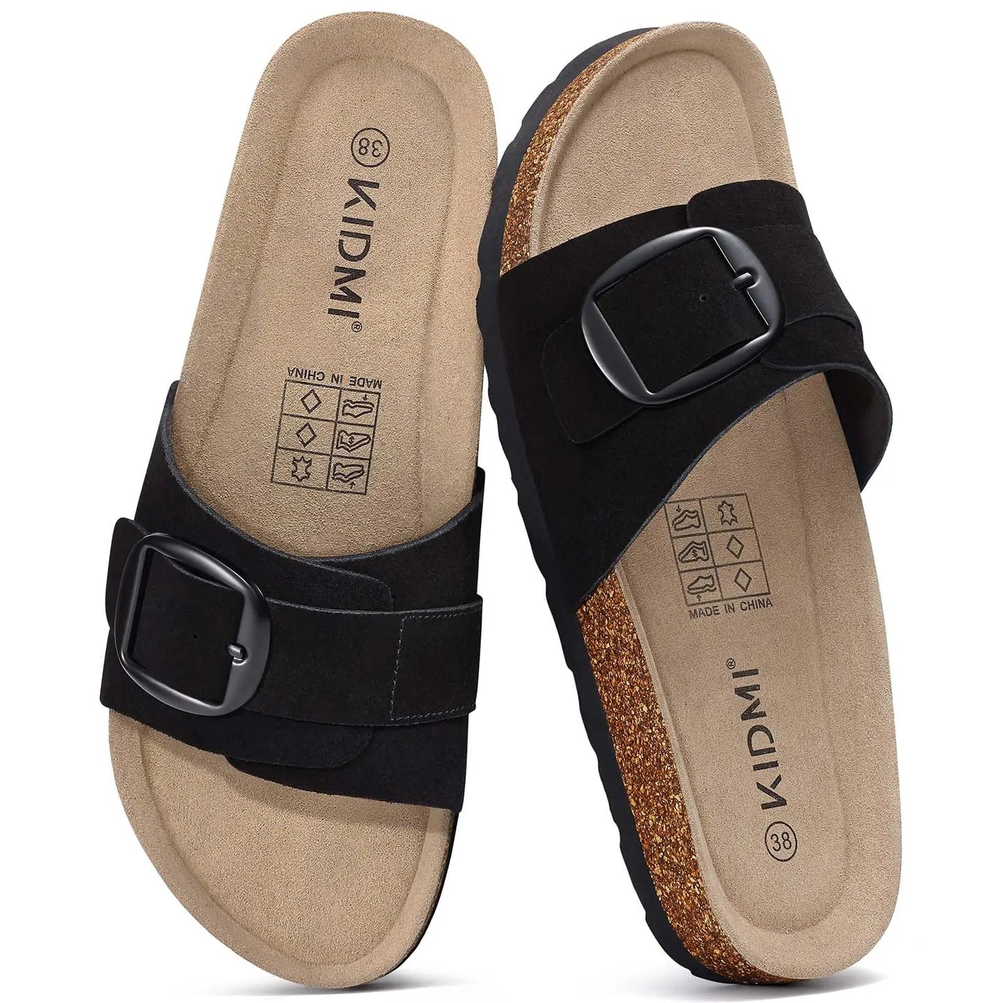 Women's Suede Cork Footbed Slide Sandals with Arch Support