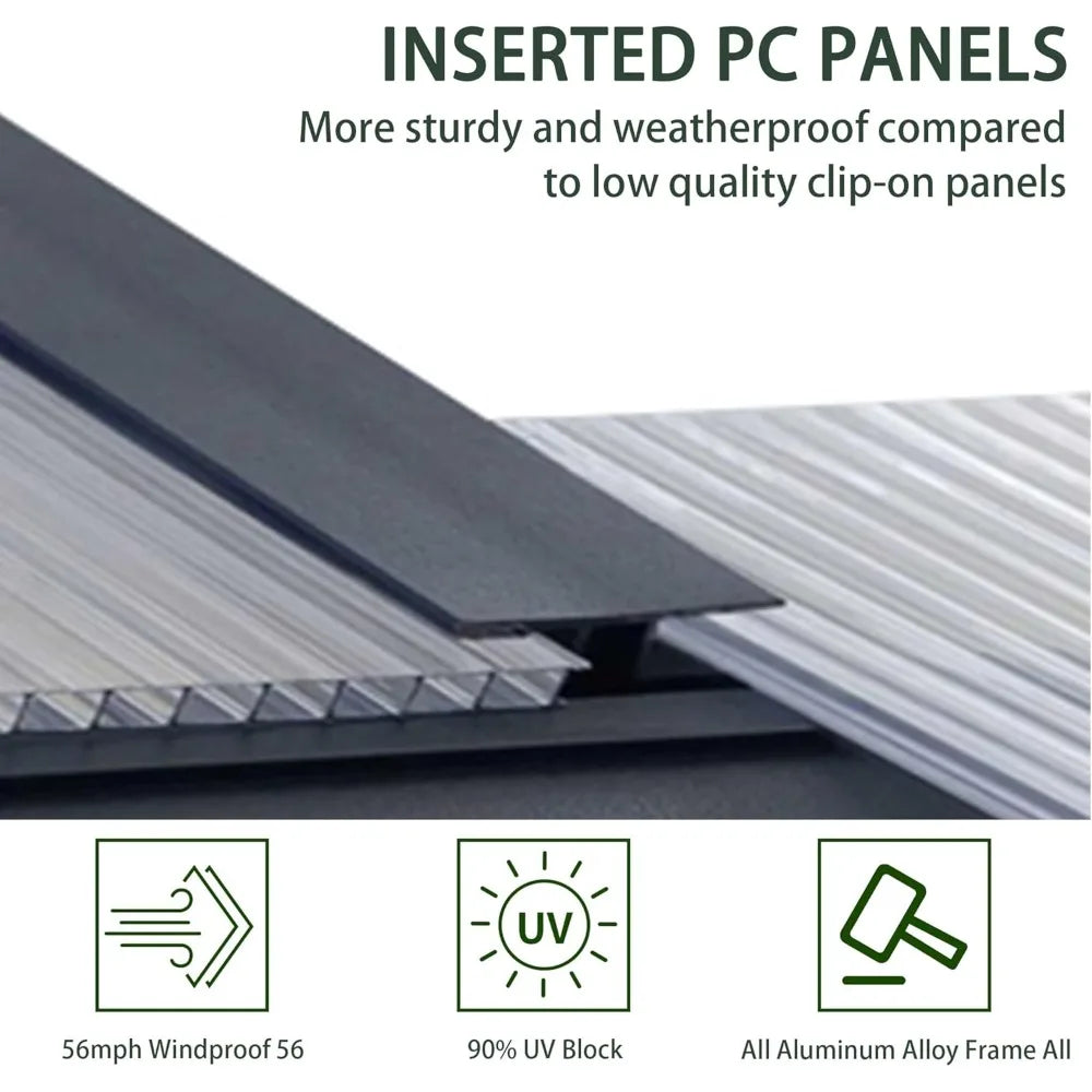 8x16 ft Polycarbonate Greenhouses with 4 Adjustable Roof Vents