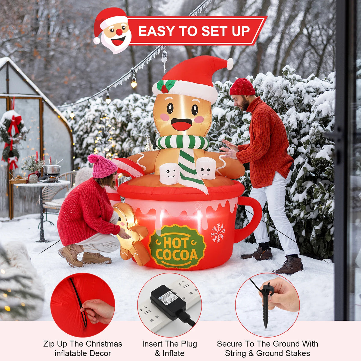 6ft Gingerbread Man Hot Cocoa Mug Christmas Inflatable LED Yard Decor