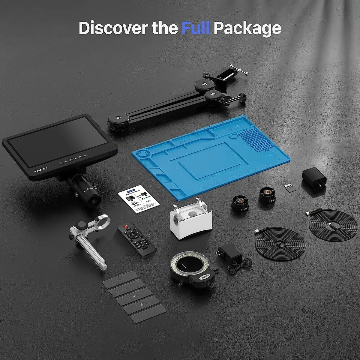TOMLOV DM602 Flex 2000X 10.1" Digital Soldering Microscope with 3 Lenses