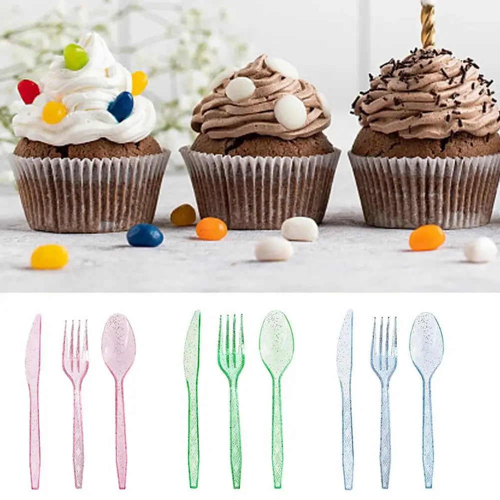 48-Piece Pastel Plastic Cutlery Set - Reusable Spoons, Forks & Knives