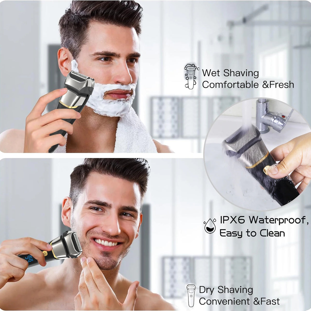 Hatteker Cordless Electric Shaver – Wet/Dry USB Rechargeable Razor with LCD Display