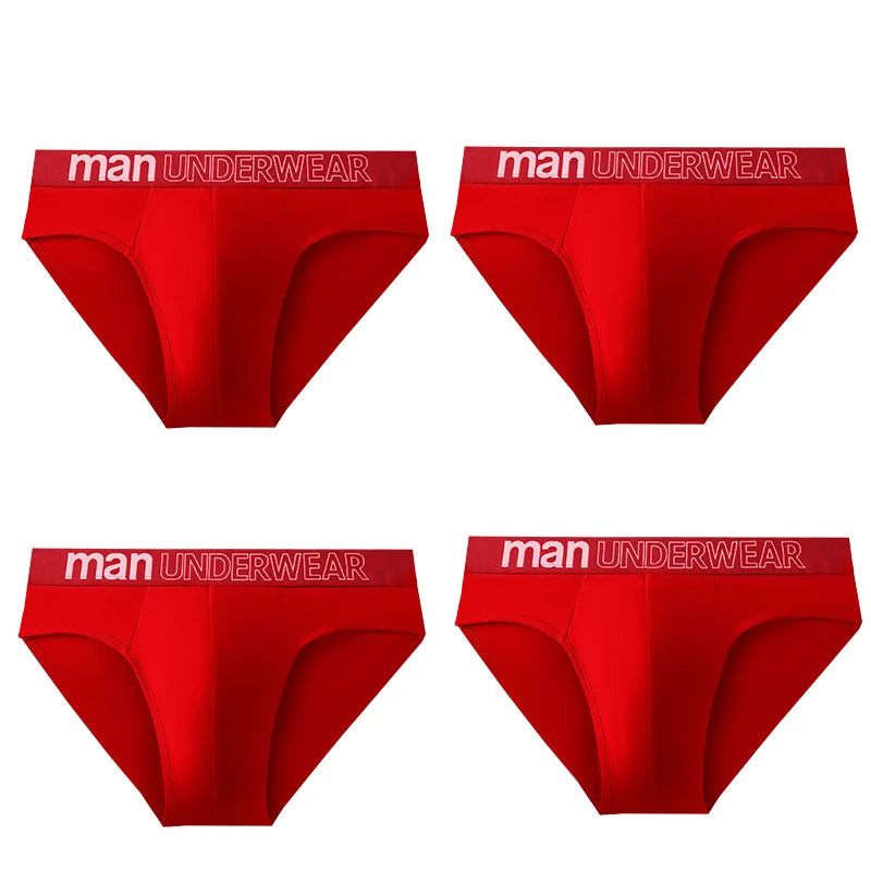 4-Pack Men's Breathable Elastic Briefs - Letter Print Waistband Underwear