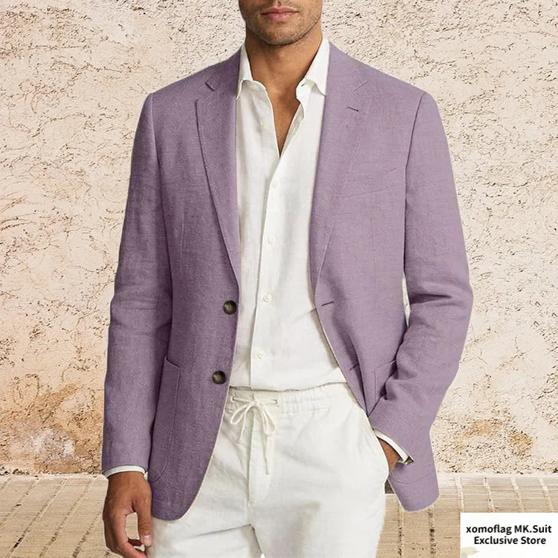 Men’s Lightweight Cotton Linen Suit Jacket – Casual Summer Beach Blazer & Sport Coat