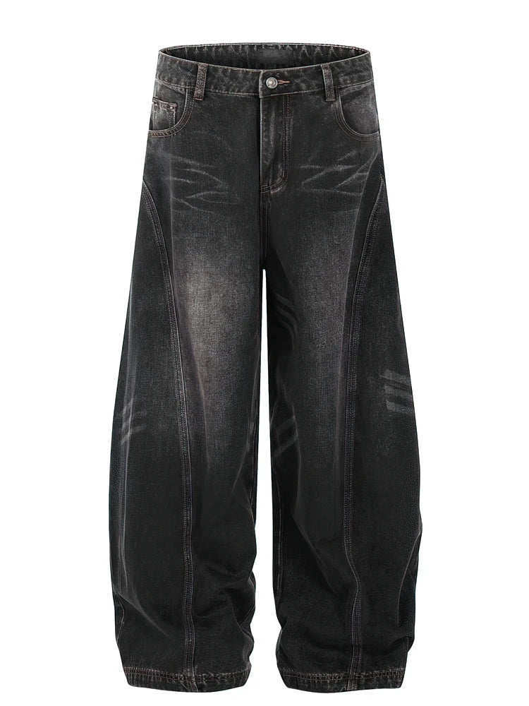 Washed Baggy Curved Blade Jeans