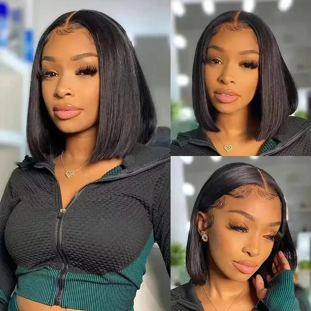 13x4 HD Transparent Lace Front Short Straight Bob Wig (100% Human Hair)