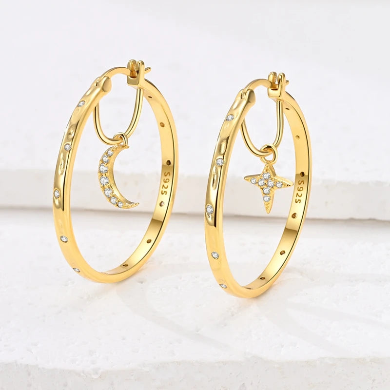 925 Sterling Silver CZ Zircon Gold-Plated Hoop Earrings – Sparkling Minimalist Jewelry