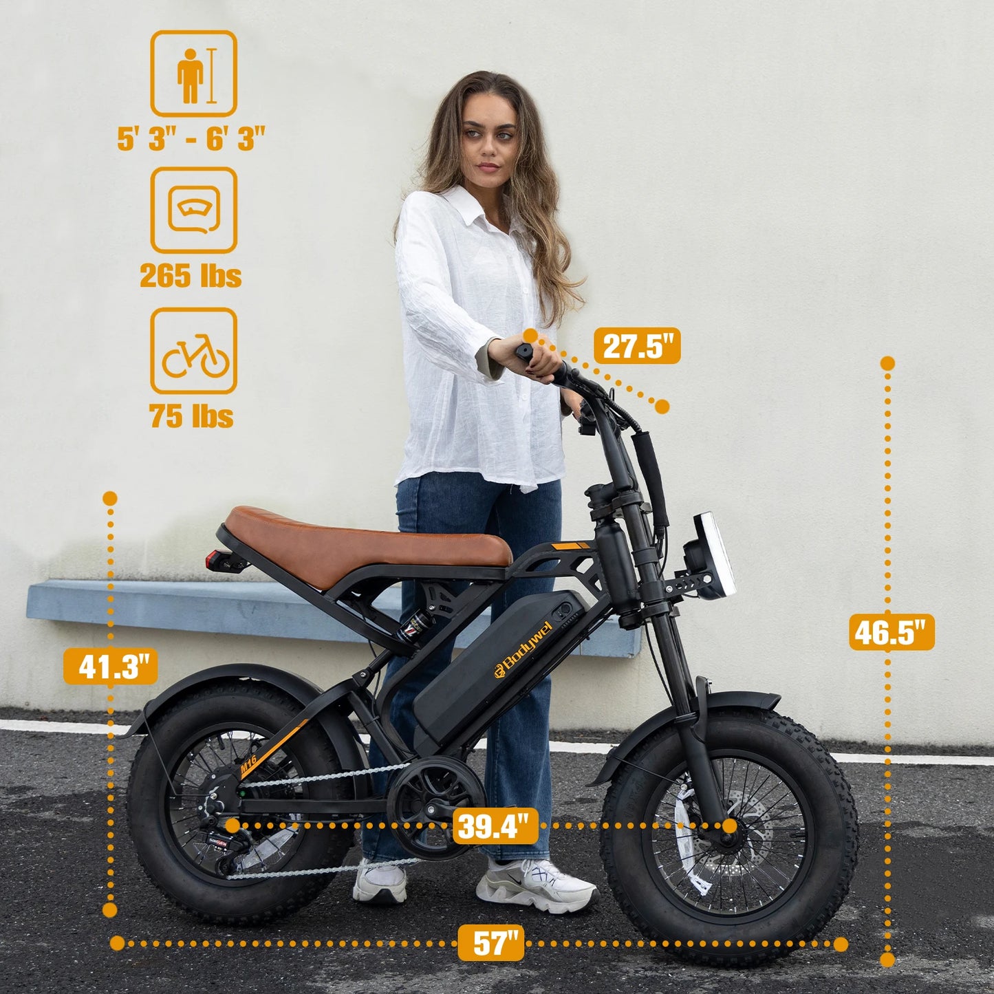 Bodywel Fat Tire M16 Electric Bike 1500W Motor 48V 15.6Ah 65KM Range