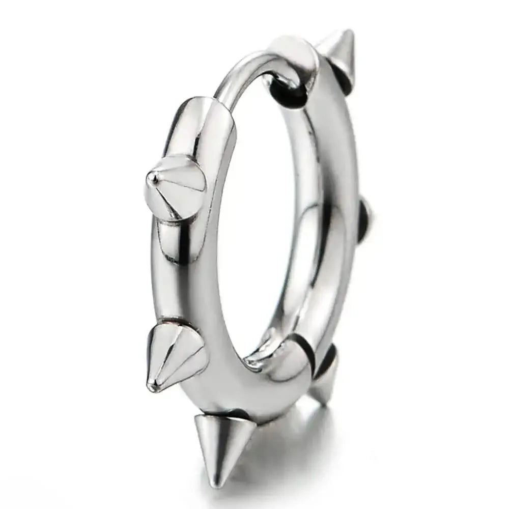 Stainless Steel Spike Huggie Hoop Earrings – Gothic & Punk Unisex Jewelry