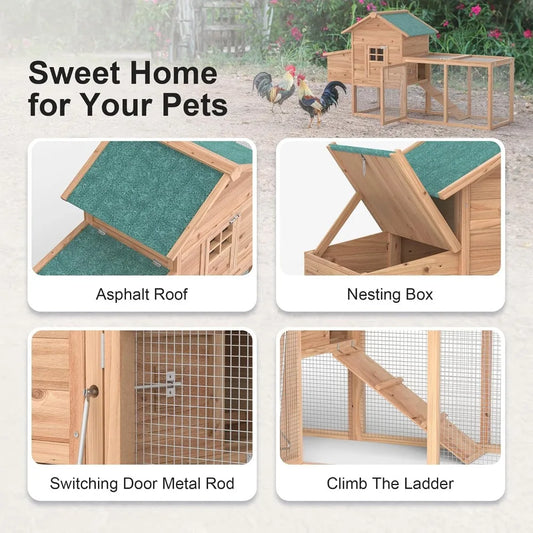 Outdoor Wooden Chicken Coop & Hen House for 2-4 Chickens