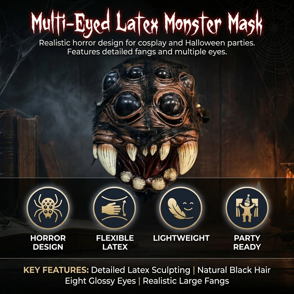 Horror Multi-Eyed Monster Half-Face Latex Mask – Creepy Halloween Cosplay Prop