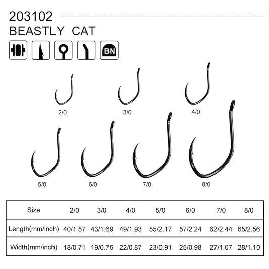 OBSESSION 10pcs High Carbon Steel Barbed Catfish Hooks 2/0-8/0
