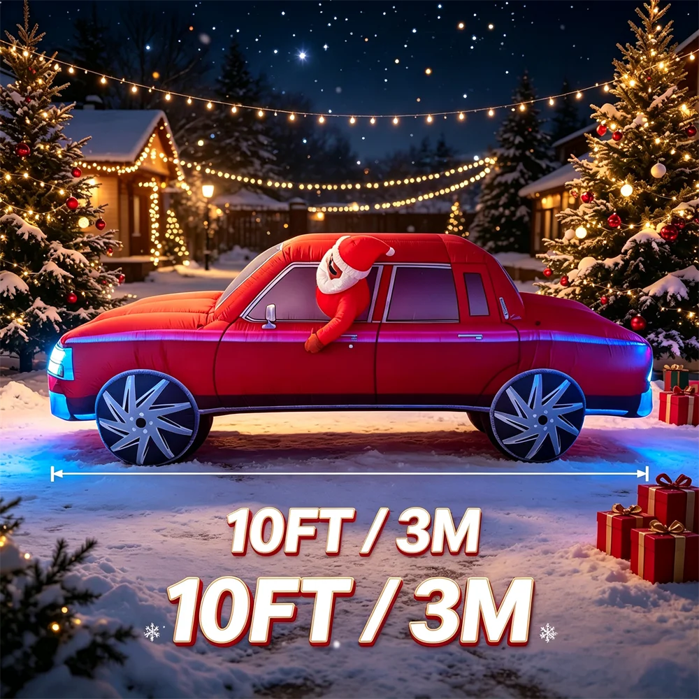 10FT Christmas Inflatable Red Car with Santa - Outdoor Yard Decor