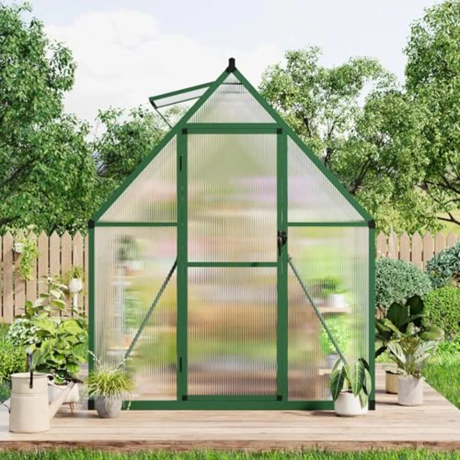 6x7FT Outdoor Greenhouse with Roof Vent - Heavy Duty Lockable Door