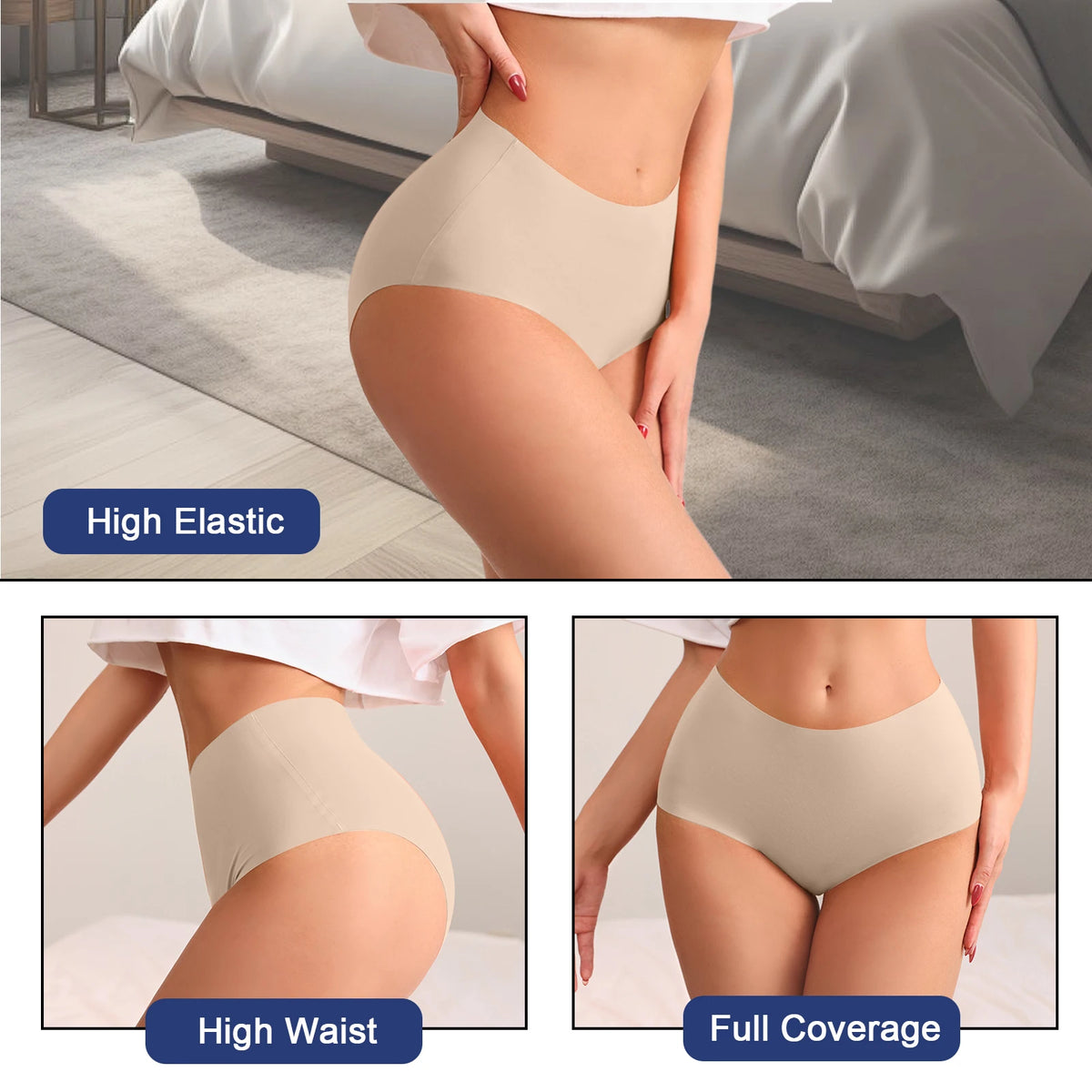 Women's High-Waist Seamless Breathable Briefs (7-Pack Set)