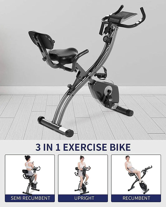 Folding Upright Stationary Bike with Pulse Sensor LCD Monitor