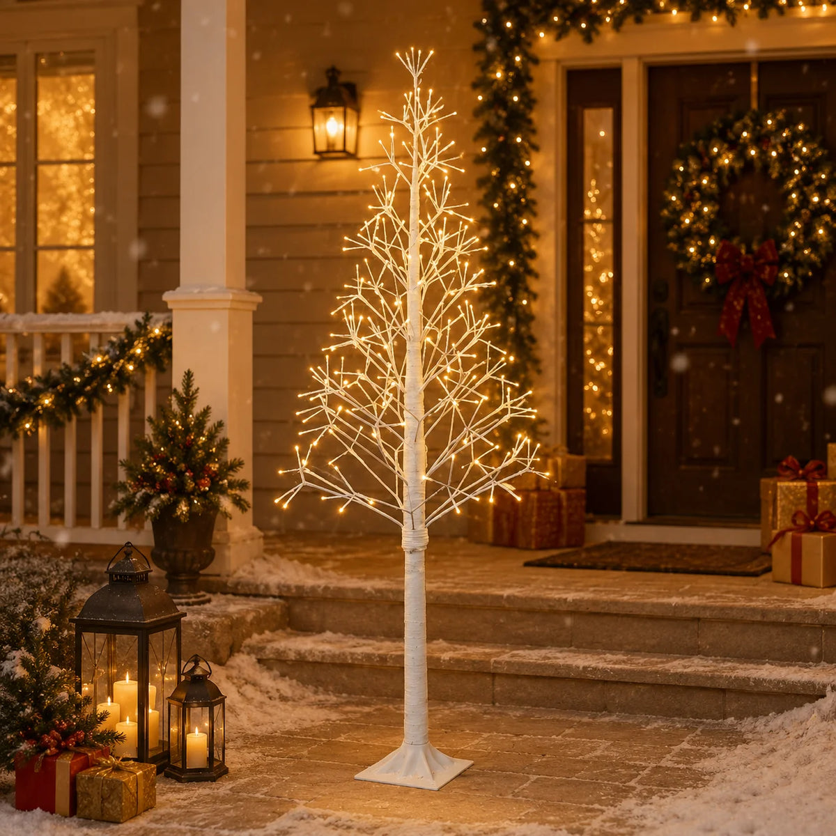 Pre-Lit LED Christmas Branch Tree – USB Powered Holiday Decor with 8 Lighting Modes (4FT-6FT)
