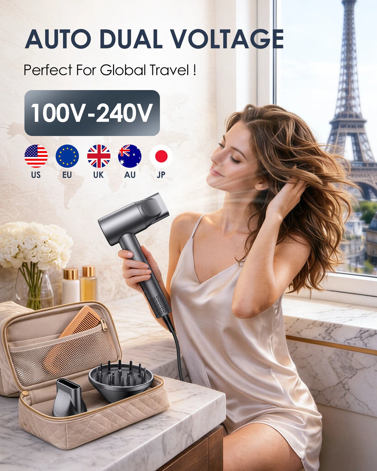 LYSMOSKI Dual Voltage High-Speed Ionic Travel Hair Dryer