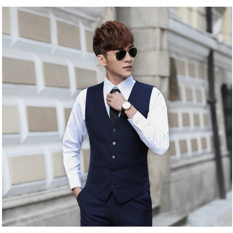 Men's Single-Breasted Slim Fit Formal Business Suit Vest