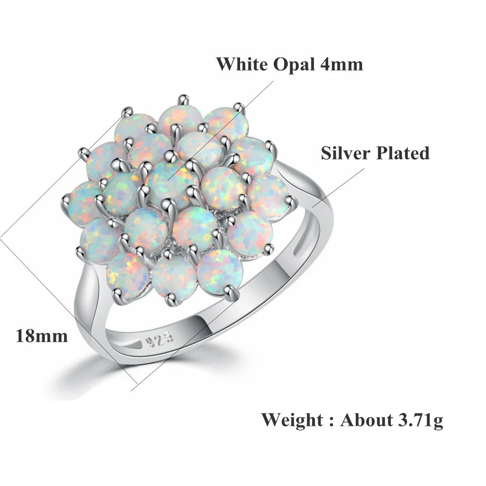 CiNily White Round Fire Opal Rings 925 Sterling Silver