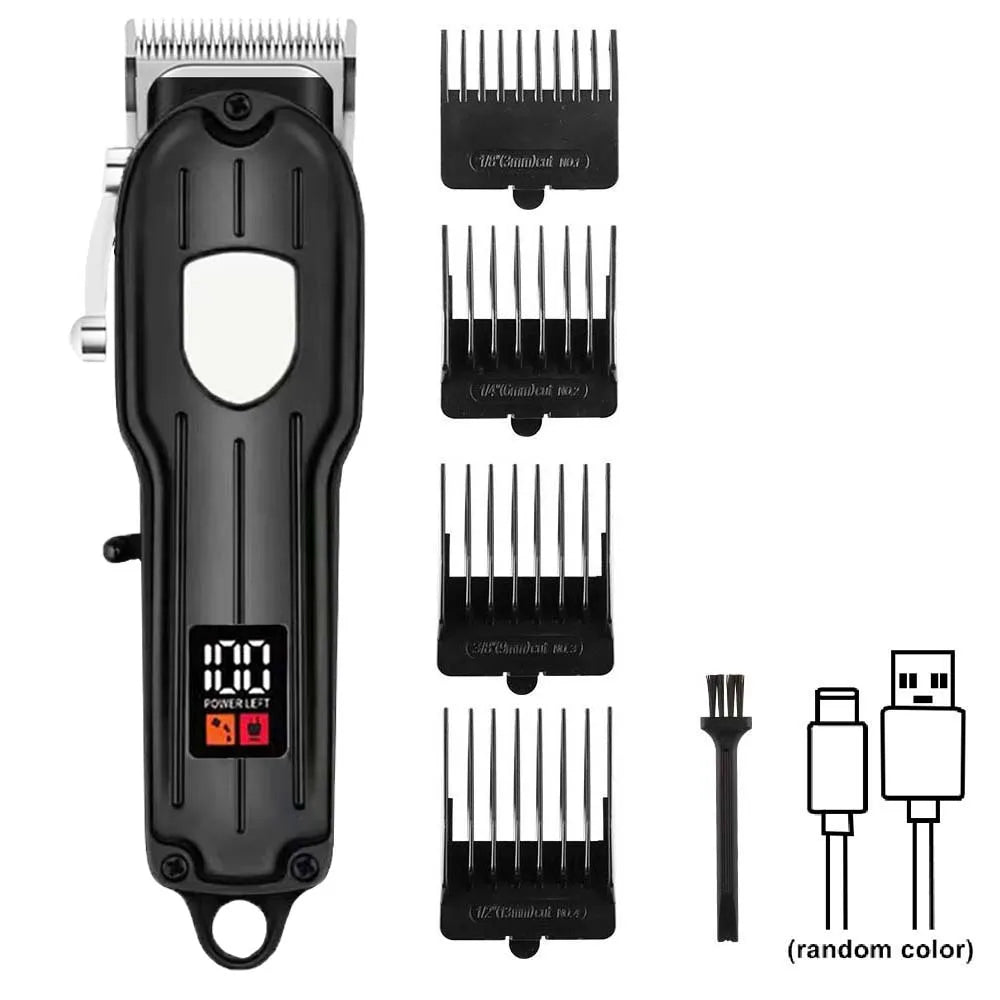 Professional Cordless Hair Clipper & Trimmer Set – USB Rechargeable Grooming Kit with LCD Display