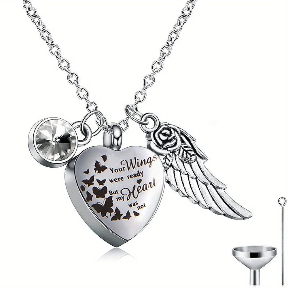 Angel Heart Wings Ashes Keepsake Cremation Memorial Urn Necklace