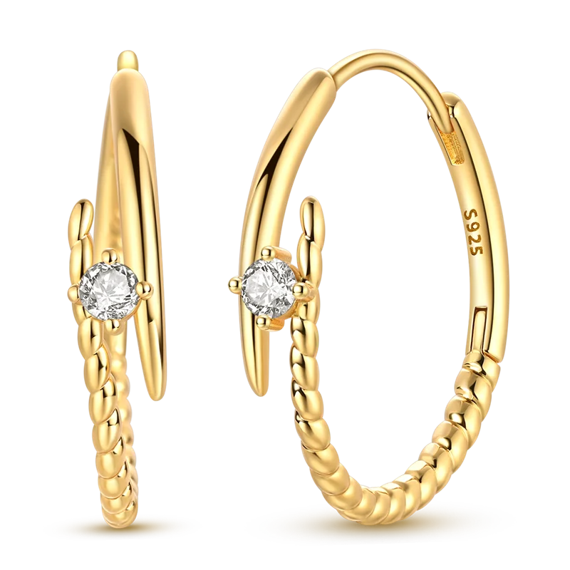 925 Sterling Silver CZ Zircon Gold-Plated Hoop Earrings – Sparkling Minimalist Jewelry