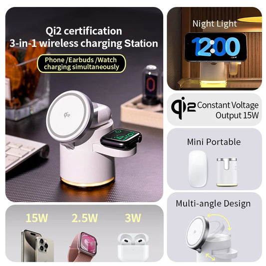 Qi2 Wireless 3-in-1 Fast Charging Station Stand
