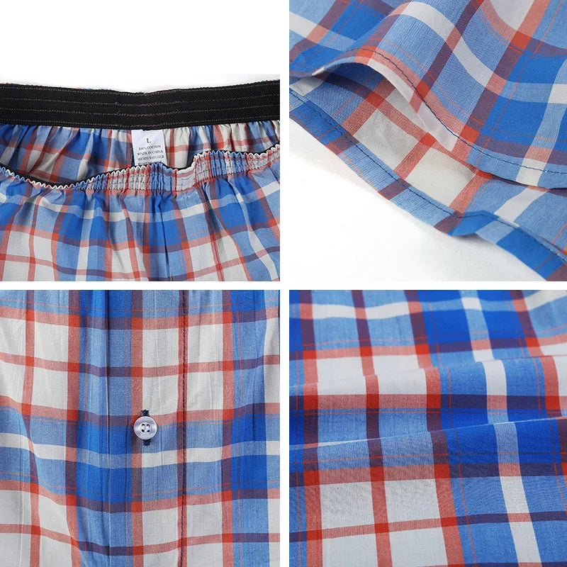 8-Pack Men's 100% Cotton Plaid Loose Fit Boxer Shorts