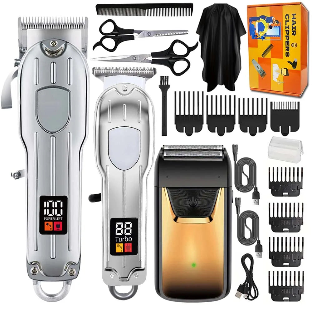 Professional 3-in-1 Hair Clipper & Trimmer Set – Cordless Grooming Kit with LCD Display