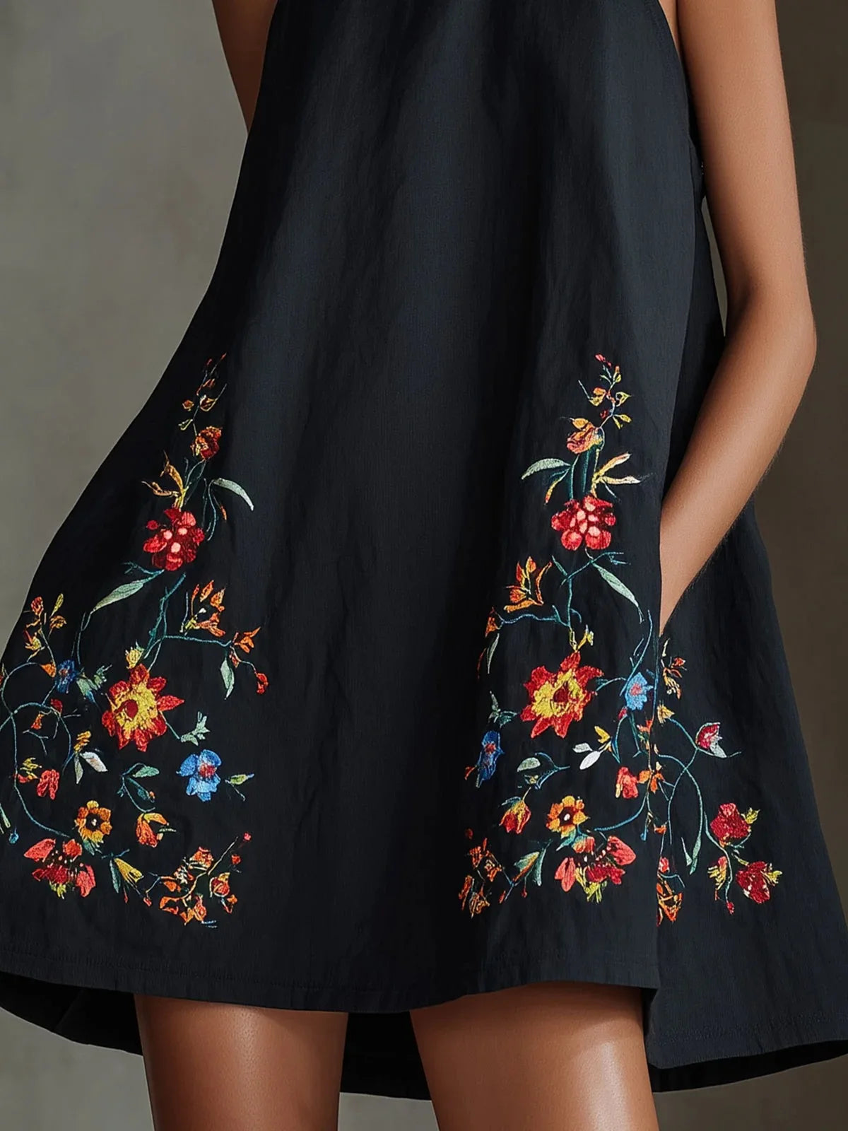 Women's Boho Floral Print Sleeveless Mini Shift Dress with Pockets